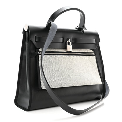 Hermes Toile H Berline Vache Hunter Herbag Zip PM 31 Black Ecru 4 of 12