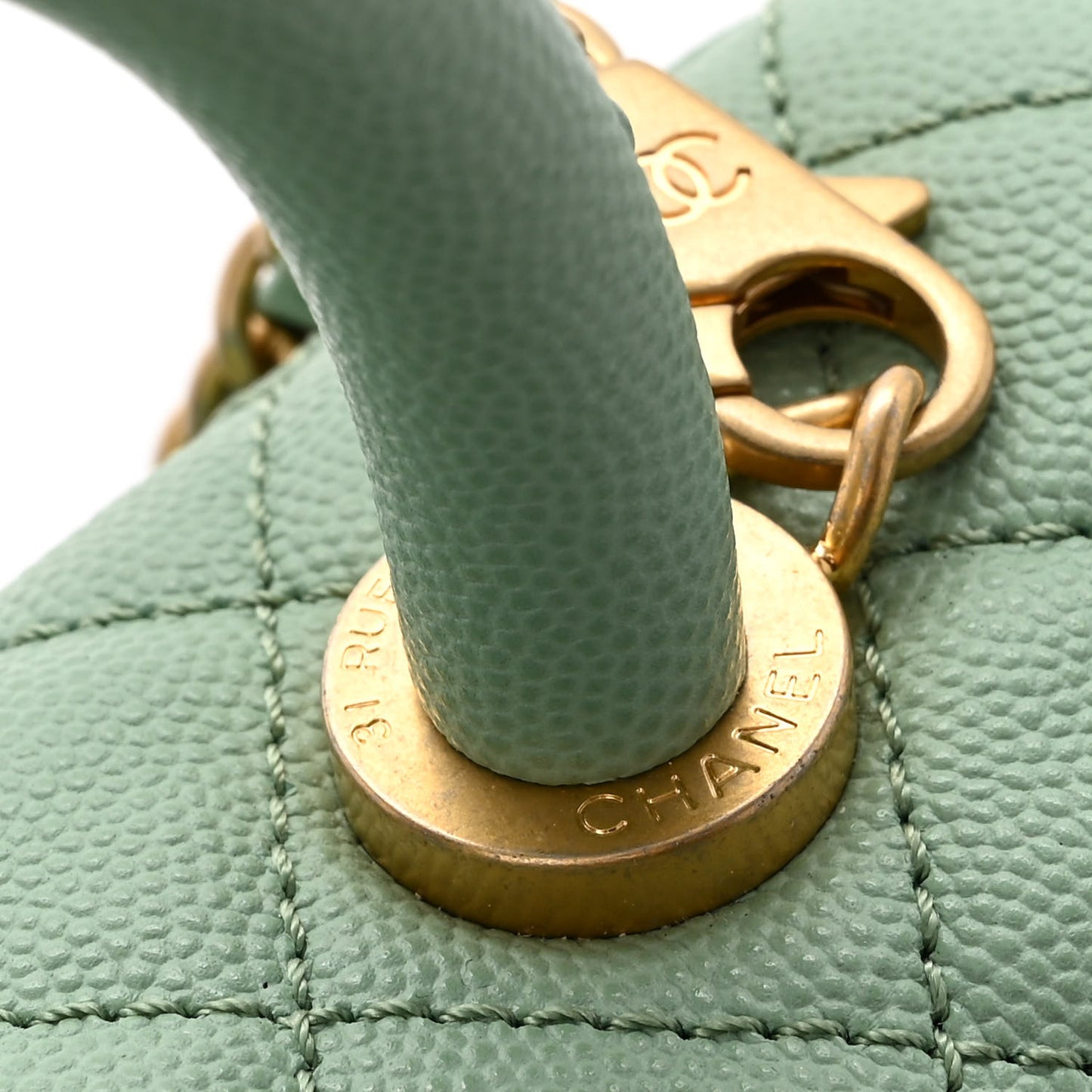 Caviar Quilted Mini Coco Chain Handle Flap Light Green