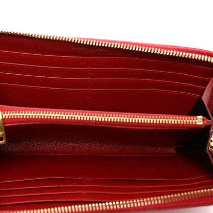 Saint Laurent Grain De Poudre Matelasse Chevron Monogram Zip Around Wallet Red 5 of 10