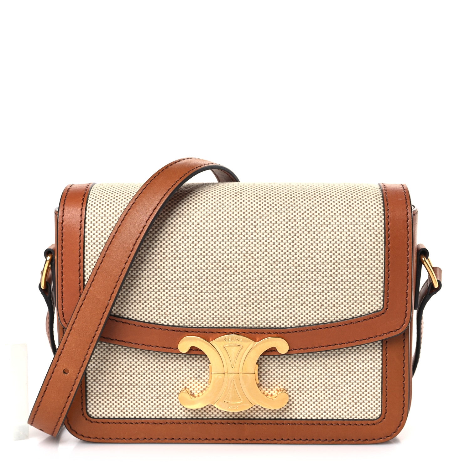 Celine Textile Natural Calfskin Teen Triomphe White Tan 1 of 9