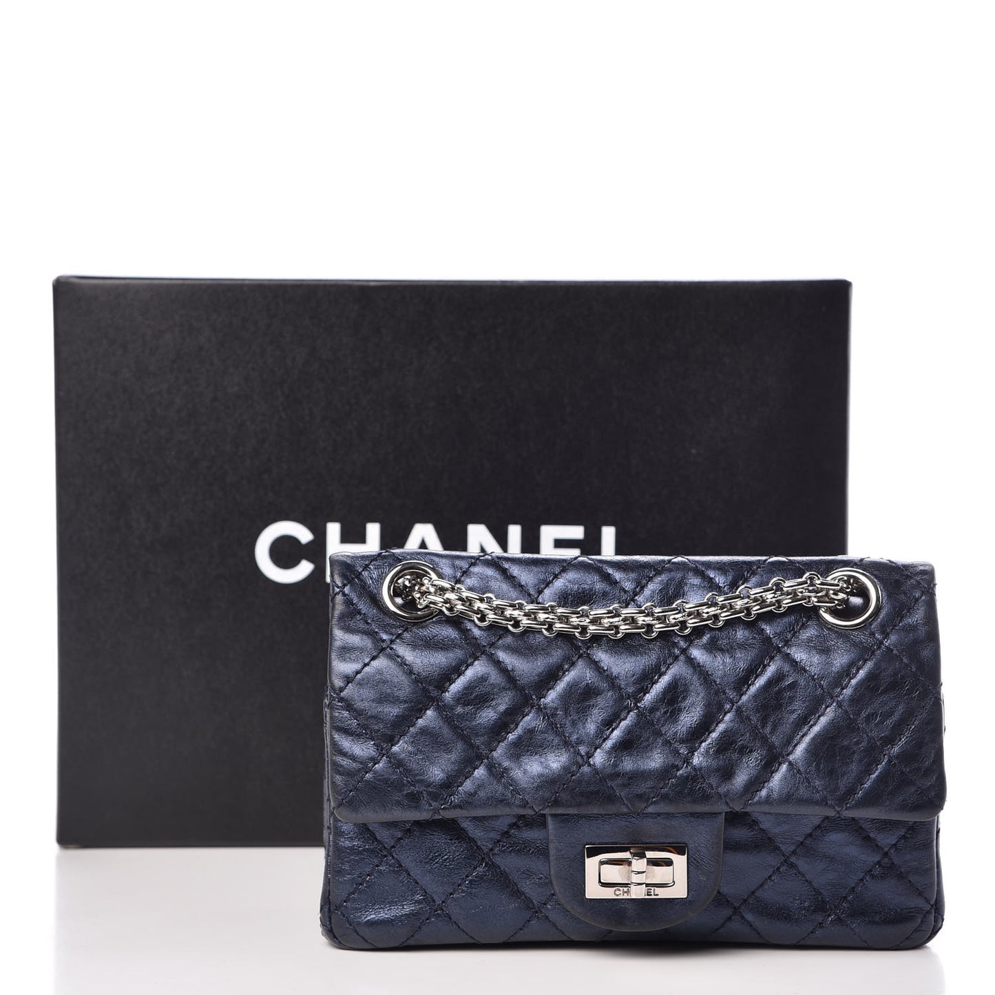 Metallic Aged Calfskin Quilted 2.55 Reissue 224 Flap Blue