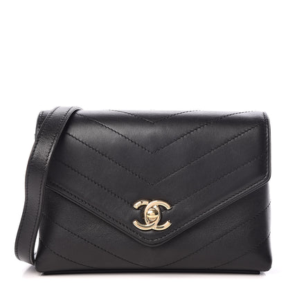 Chanel Calfskin Chevron Stitched Coco Waist Bag Black 1 of 10