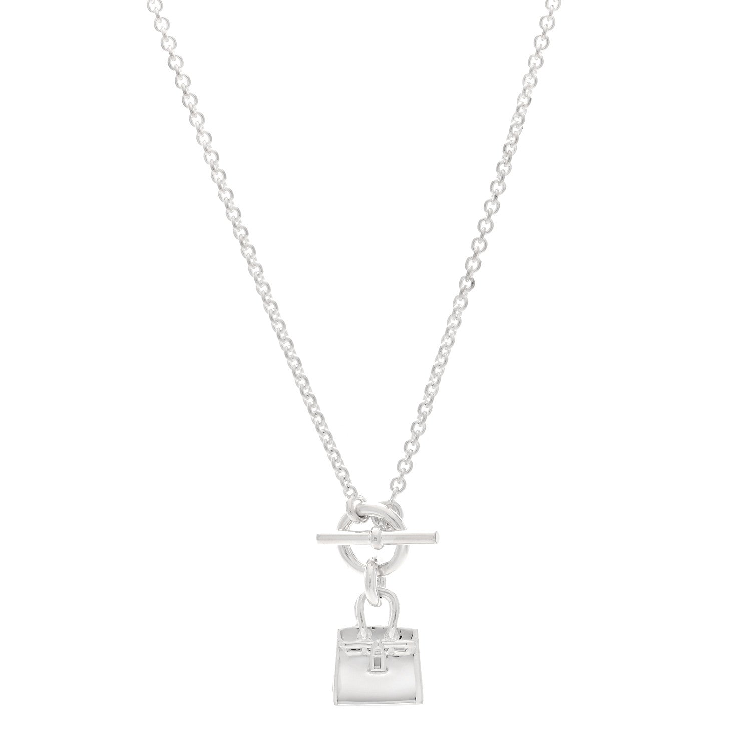 Hermes Sterling Silver Birkin Amulette Pendant Necklace 1 of 6