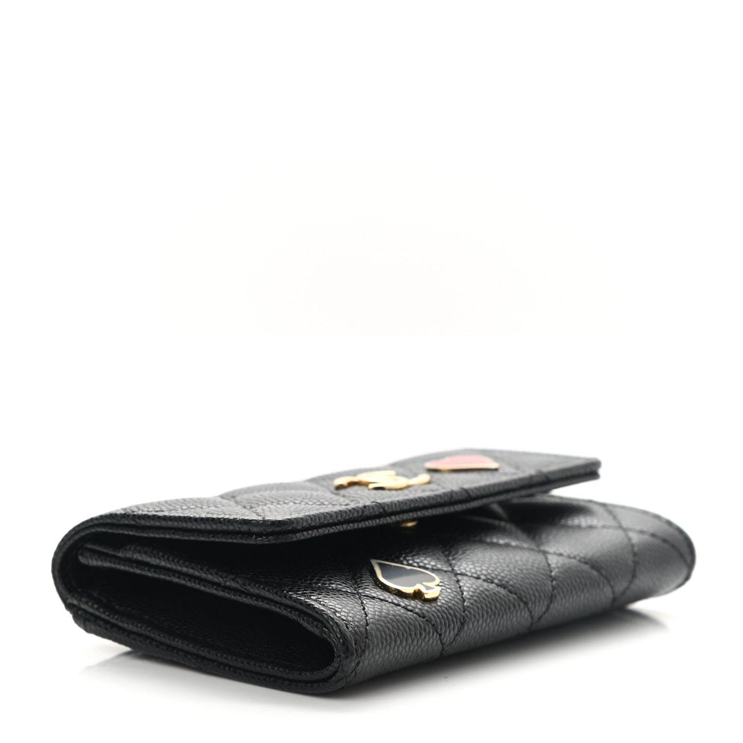 Caviar Quilted Enamel Coco Casino Flap Card Holder Wallet Black