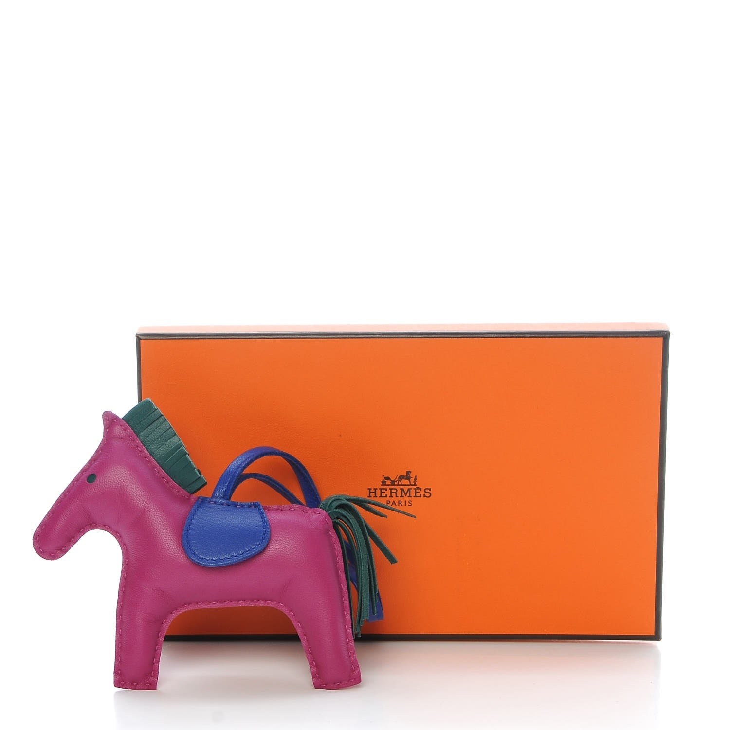 Hermes Milo Lambskin Grigri Rodeo Horse Bag Charm MM Rose Pourpre Malachite Bleu Electrique 4 of 4
