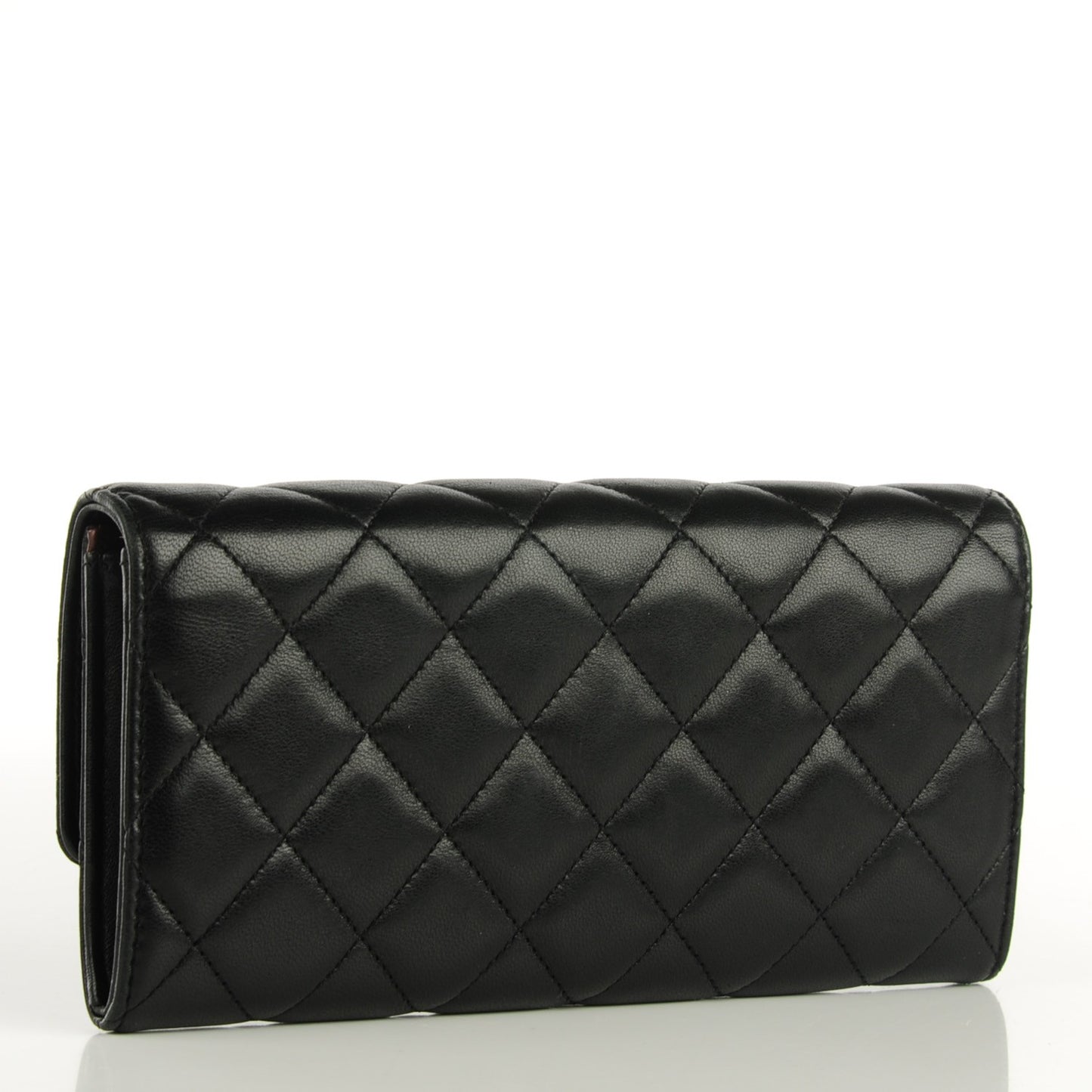 Lambskin Quilted Large Gusset Flap Wallet Black