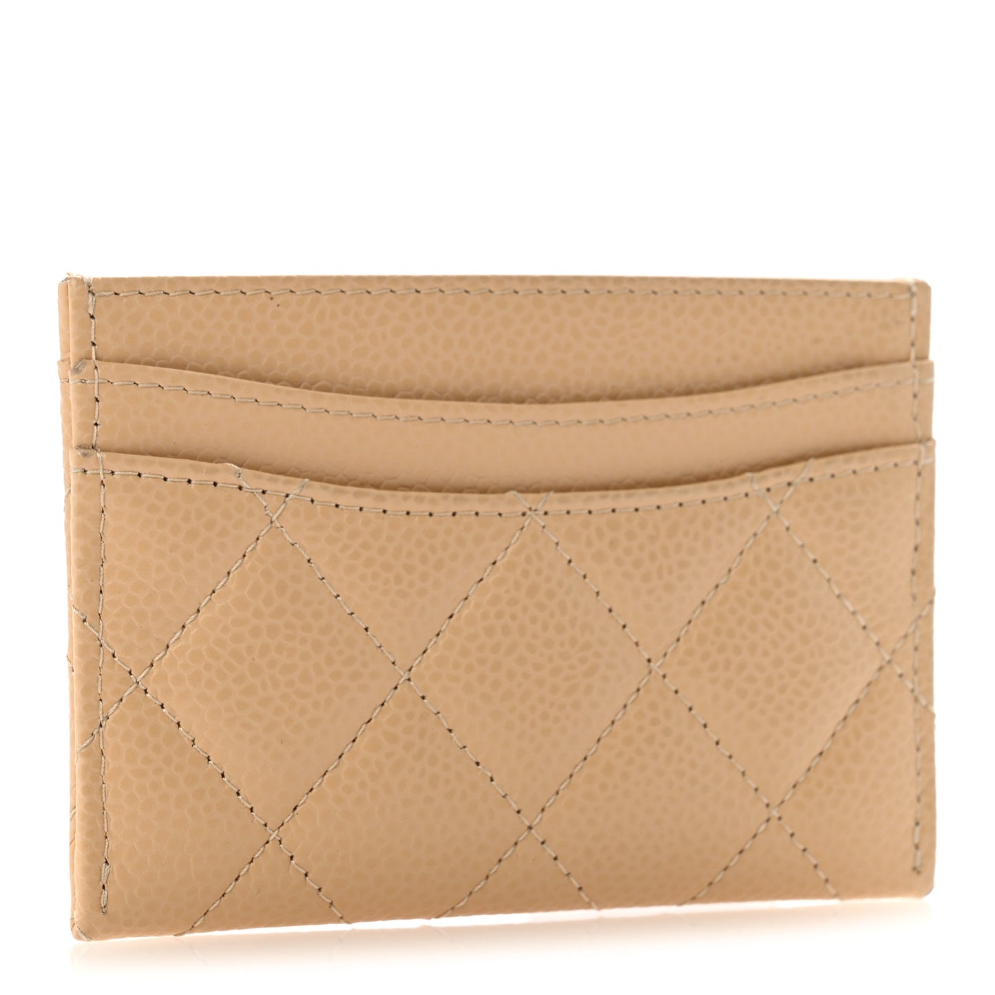 Caviar Quilted Card Holder Beige