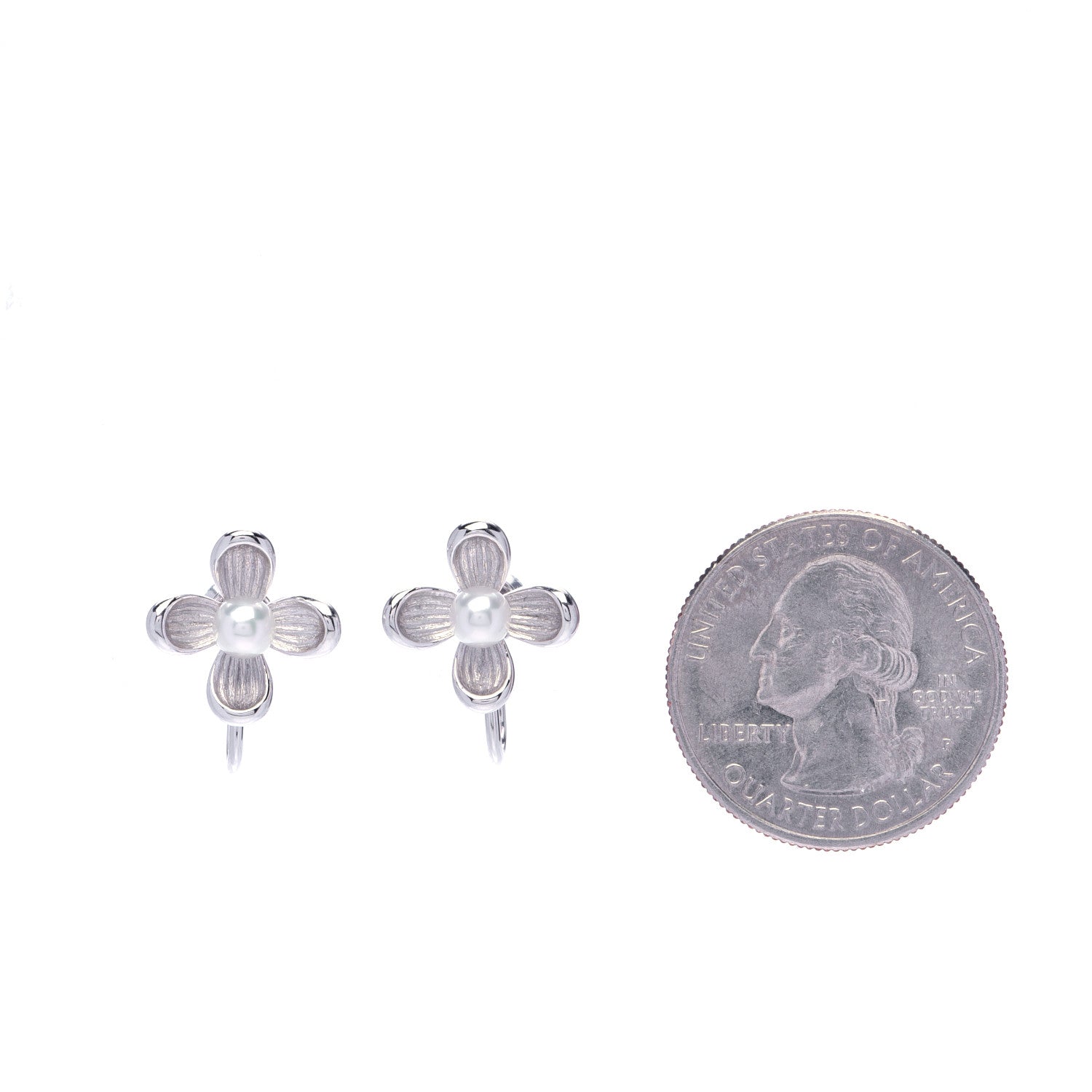 Mikimoto 18K White Gold 4.5mm Akoya Pearl Flower Screw-Back Earrings 2 of 5