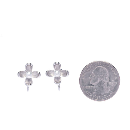 Mikimoto 18K White Gold 4.5mm Akoya Pearl Flower Screw-Back Earrings 2 of 5