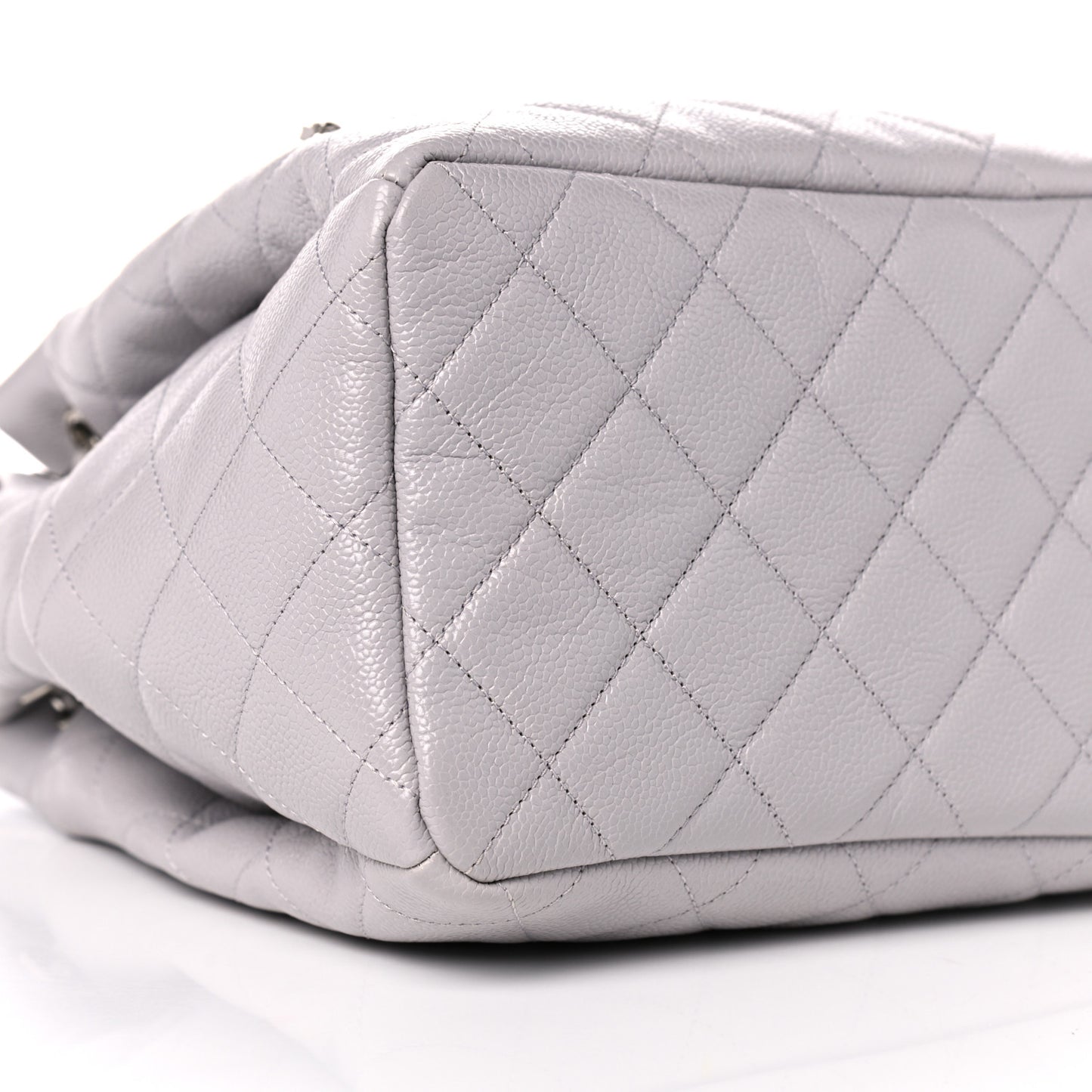 Caviar Flat Quilted CC Chain Bucket Drawstring Bag Light Grey
