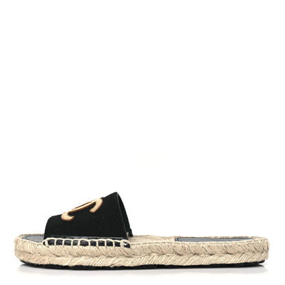 Chanel Wool Laminated Lambskin CC Slide Sandals 37 Black Gold 1 of 7