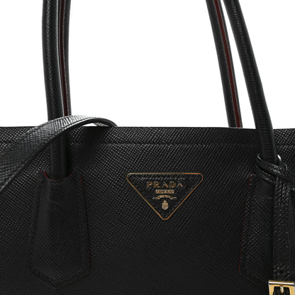 Prada Saffiano Cuir Large Double Bag Black Fuoco 7 of 9