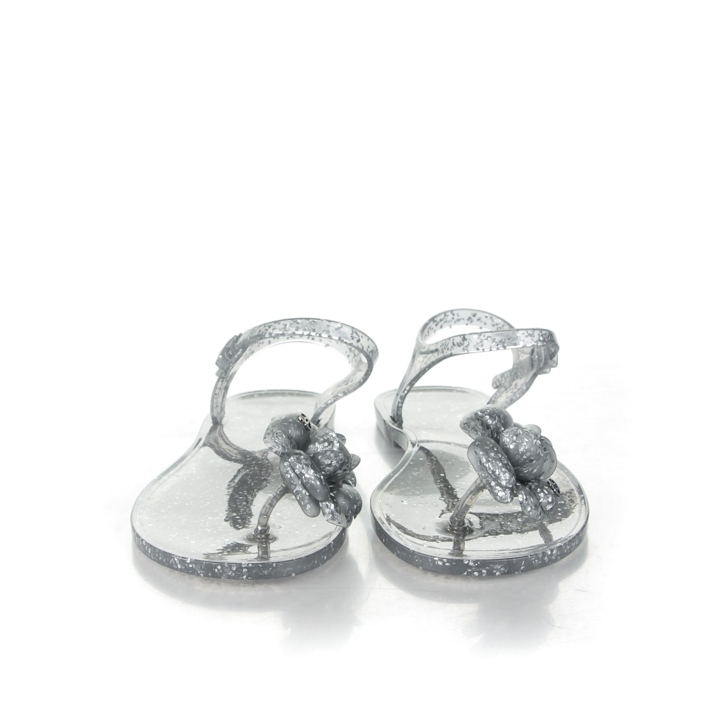 Jelly Camellia Glitter Thong Sandals 39 Silver