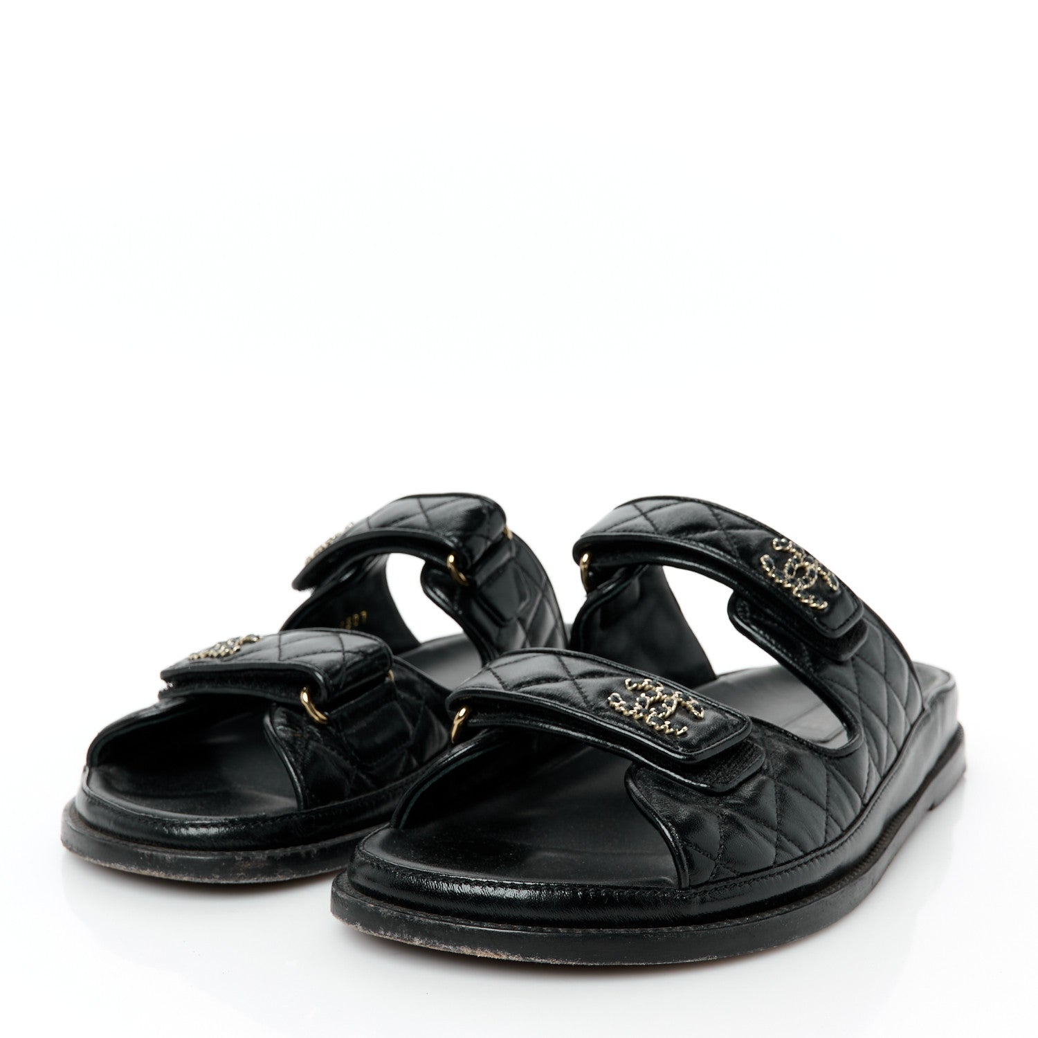 Chanel Lambskin Quilted Velcro Dad Chain CC Slide Sandals 41 Black 4 of 10