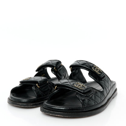 Chanel Lambskin Quilted Velcro Dad Chain CC Slide Sandals 41 Black 4 of 10