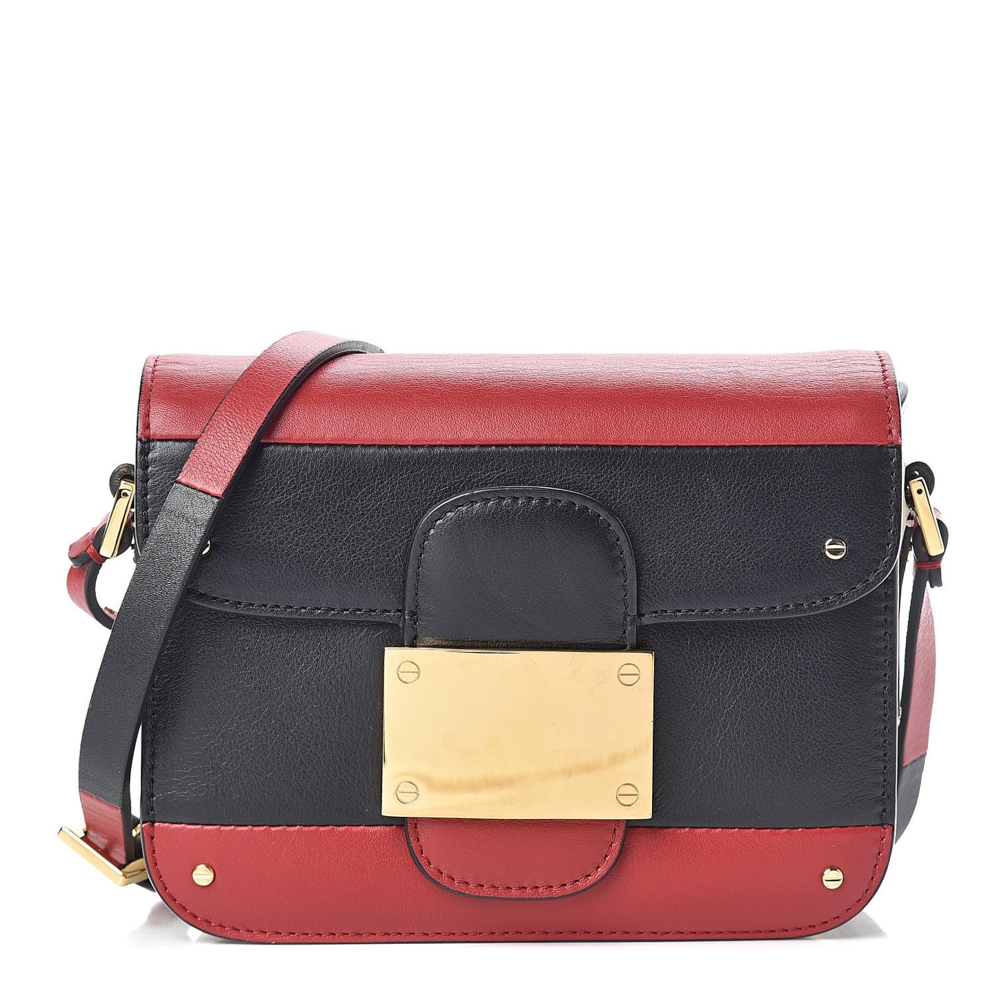 Calfskin Mini Rivet Colorblock Shoulder Bag Black Red