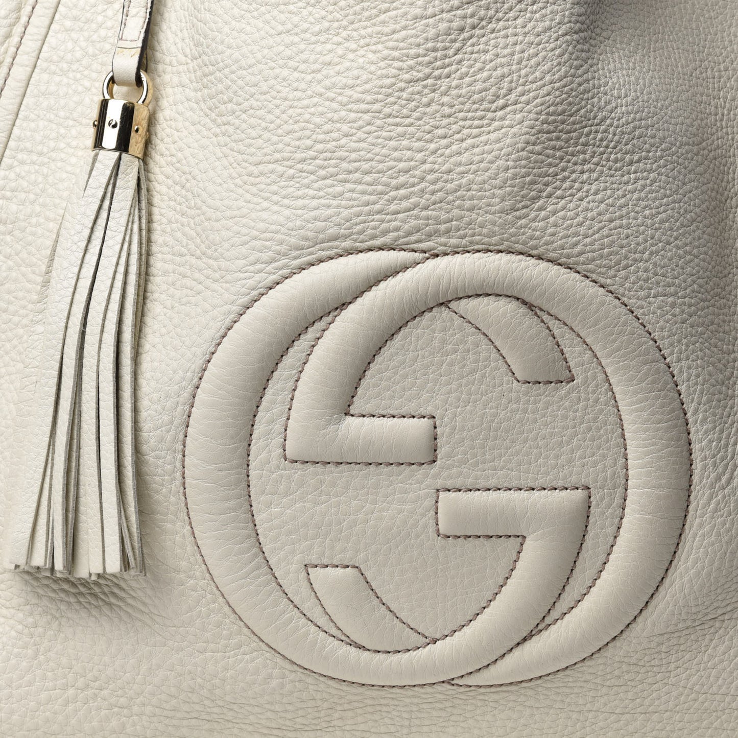 Pebbled Calfskin Large Soho Shoulder Bag Off White