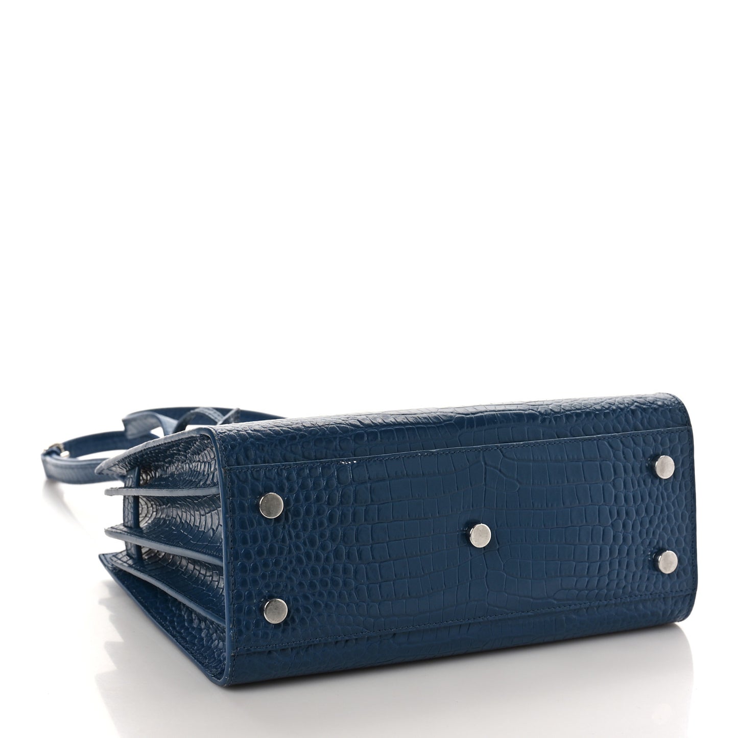 Calfskin Crocodile Embossed Small Sac de Jour Blue