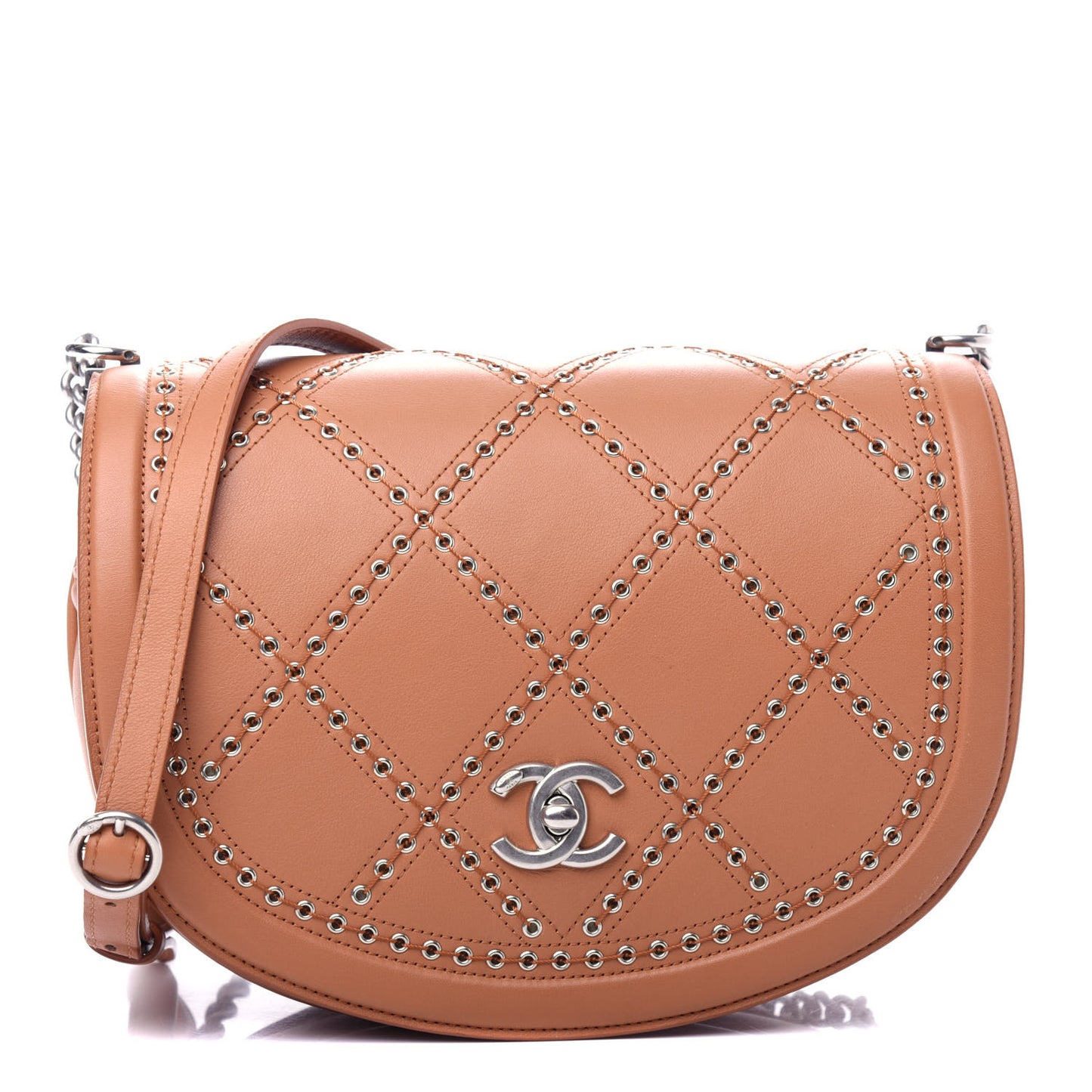 Calfskin Coco Eyelets Small Flap Bag Camel