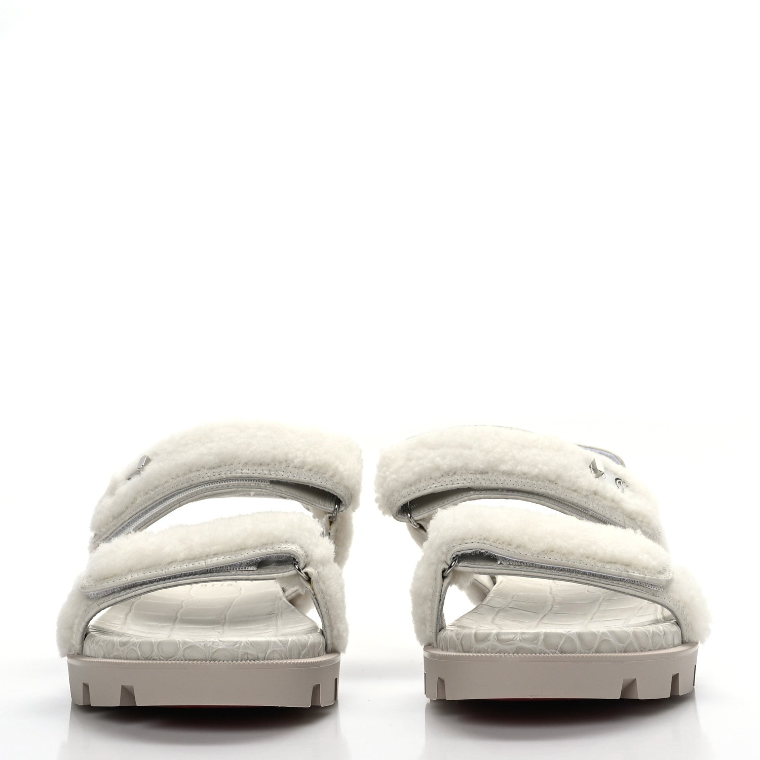 Christian Louboutin Calfskin Crocodile Embossed Lock Wool Flat Sandals 39.5 White 2 of 7