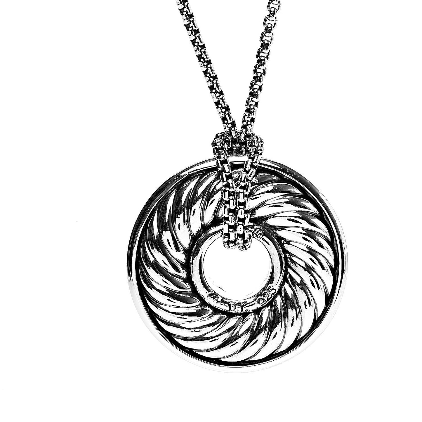 Sterling Silver Diamond Sculpted Cable Disc Necklace