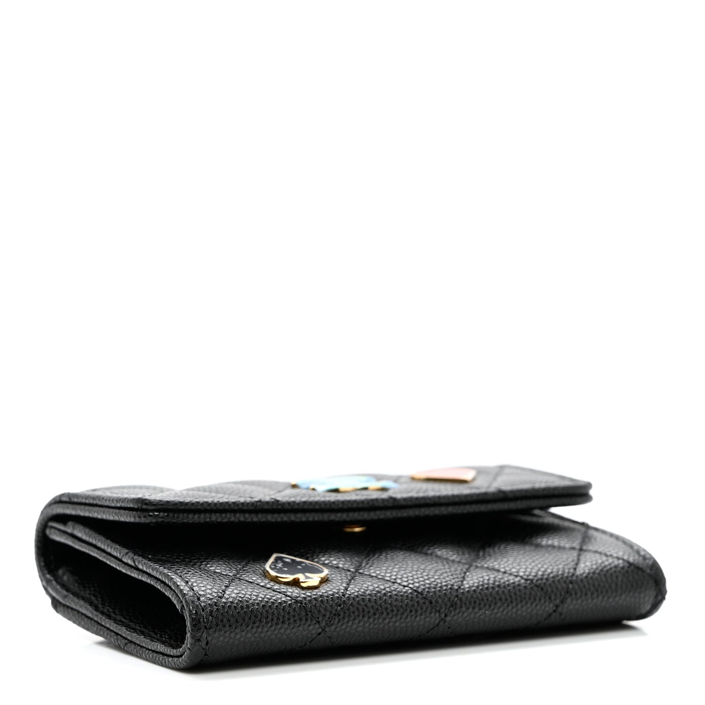 Caviar Quilted Enamel Coco Casino Flap Card Holder Wallet Black