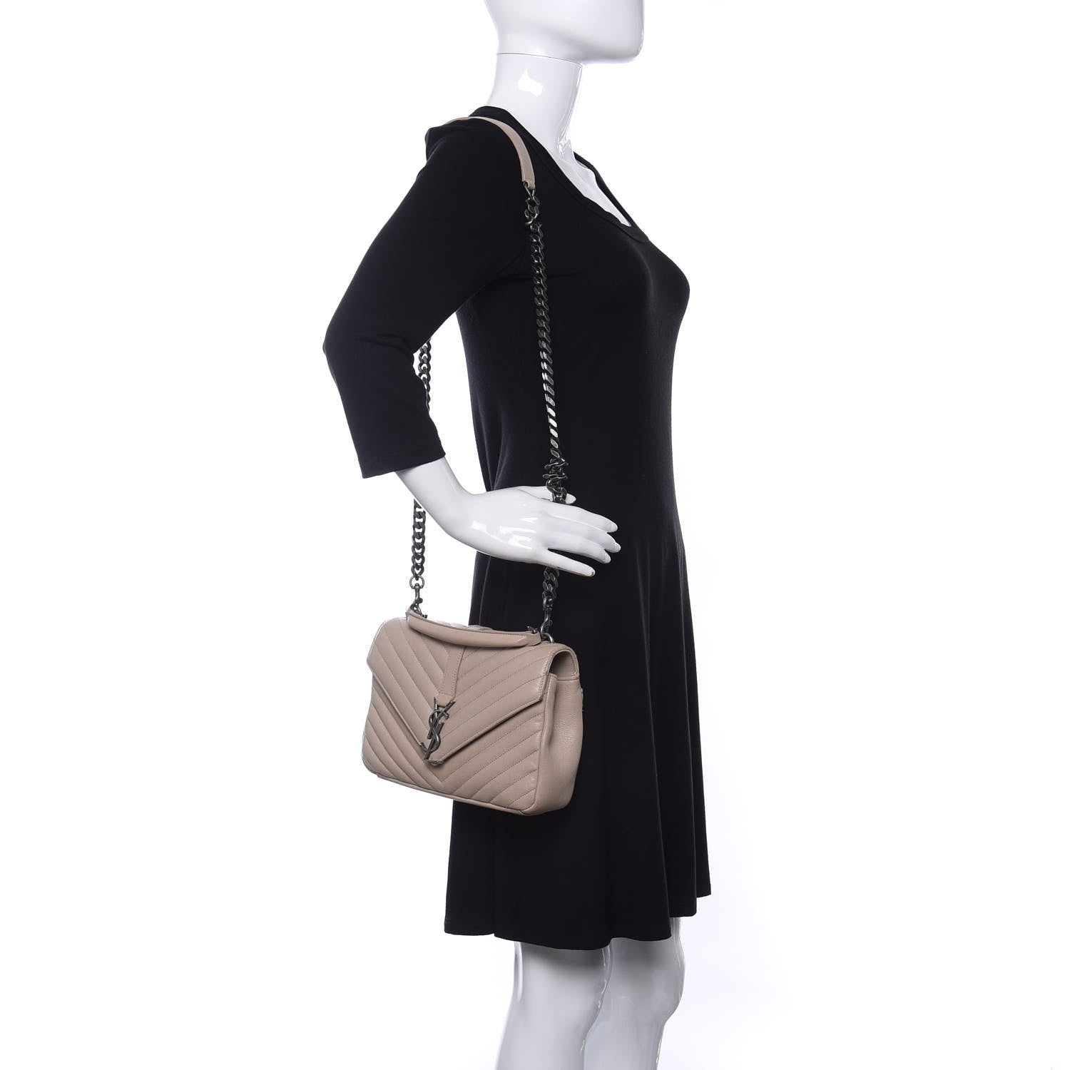 Saint Laurent Sheepskin Matelasse Chevron Monogram Medium College Bag Rose Antic 2 of 11