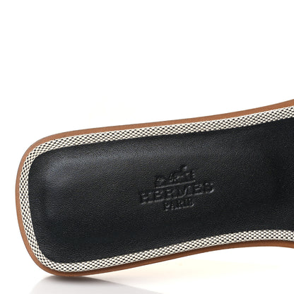 Hermes Calfskin Canvas Oran Sandals 36.5 Black 7 of 9