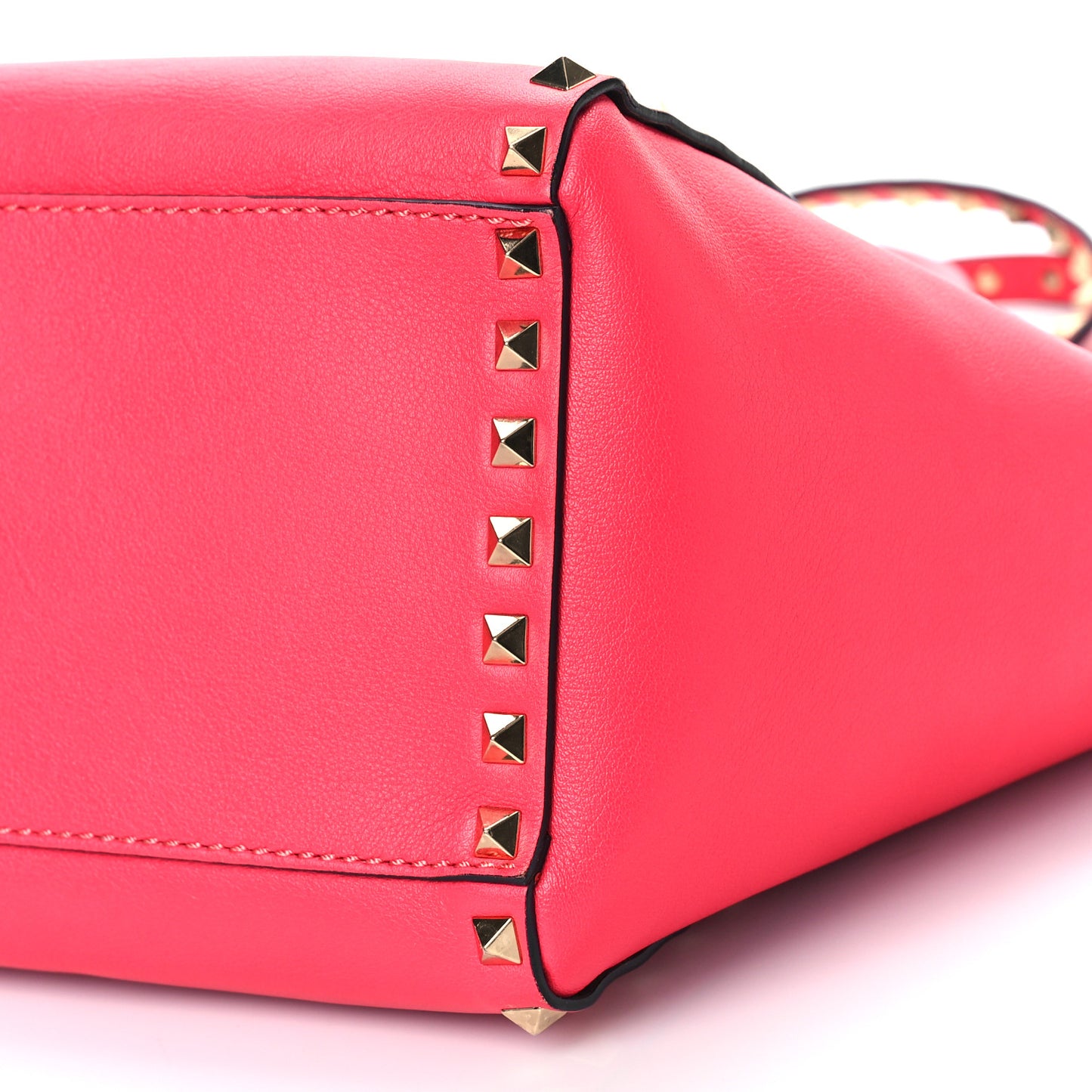Vitello Small Rockstud Double Handle Tote Raspberry