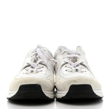 Chanel Painted Iridescent Cotton Tweed Suede Womens CC Sneakers 39 White Silver Multicolor 3 of 16
