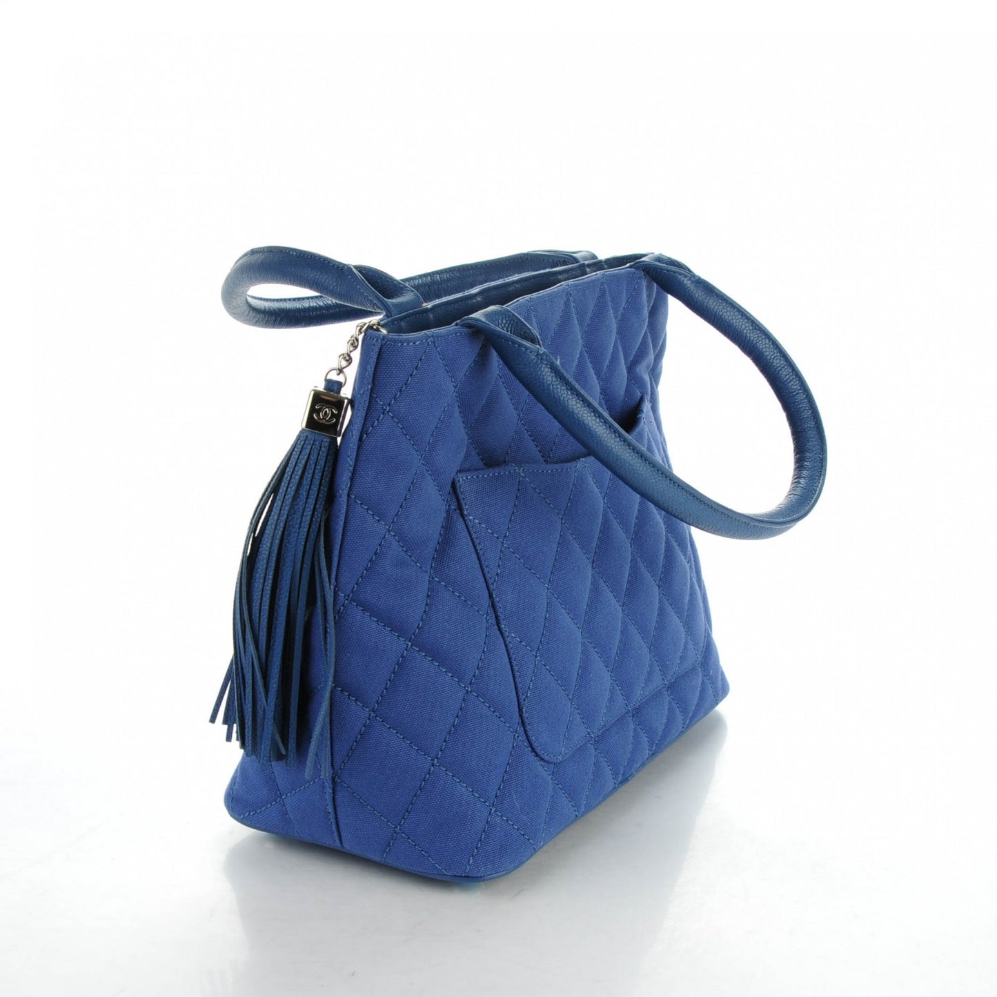 Canvas Caviar Tassel Tote Dark Blue
