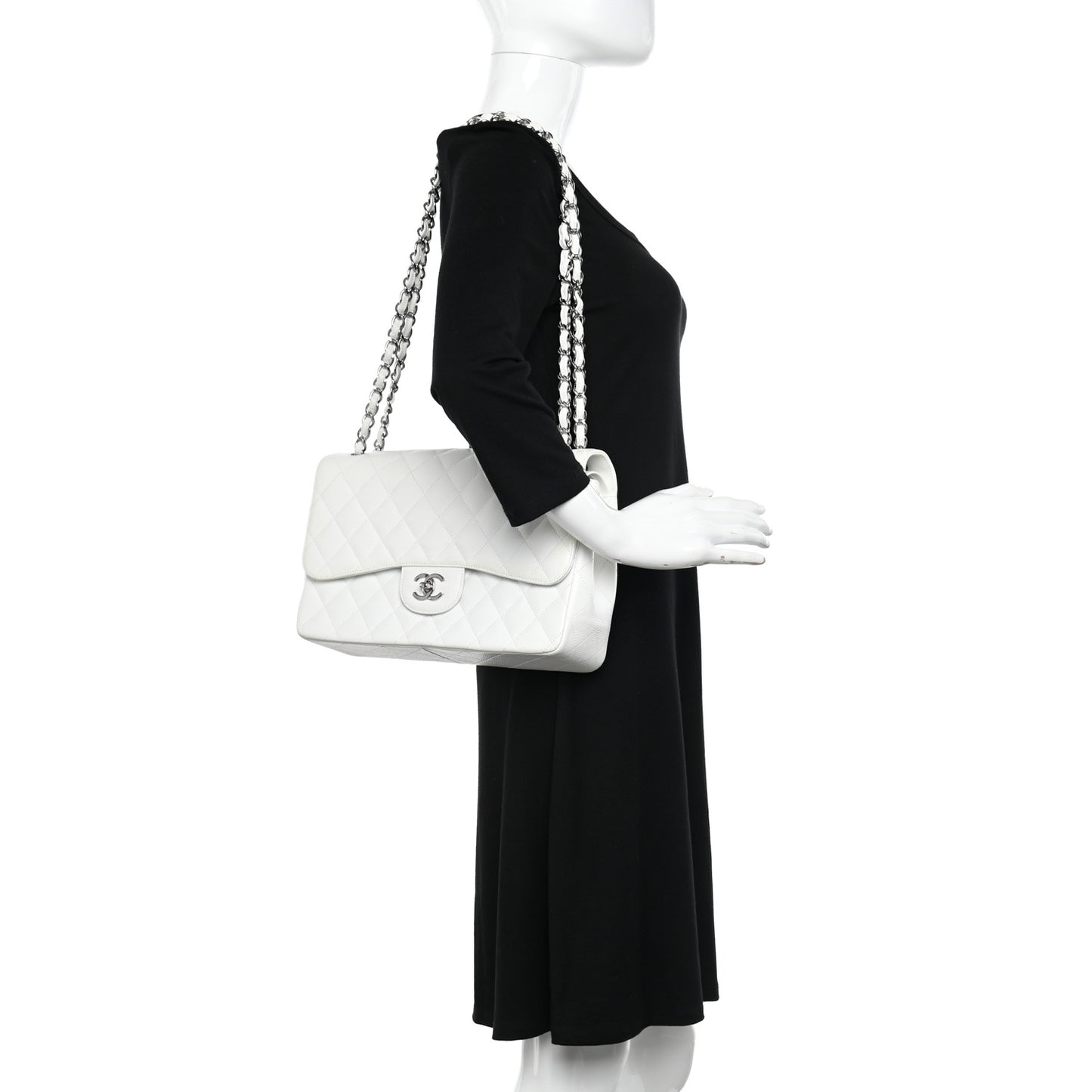 Caviar Quilted Jumbo Double Flap White