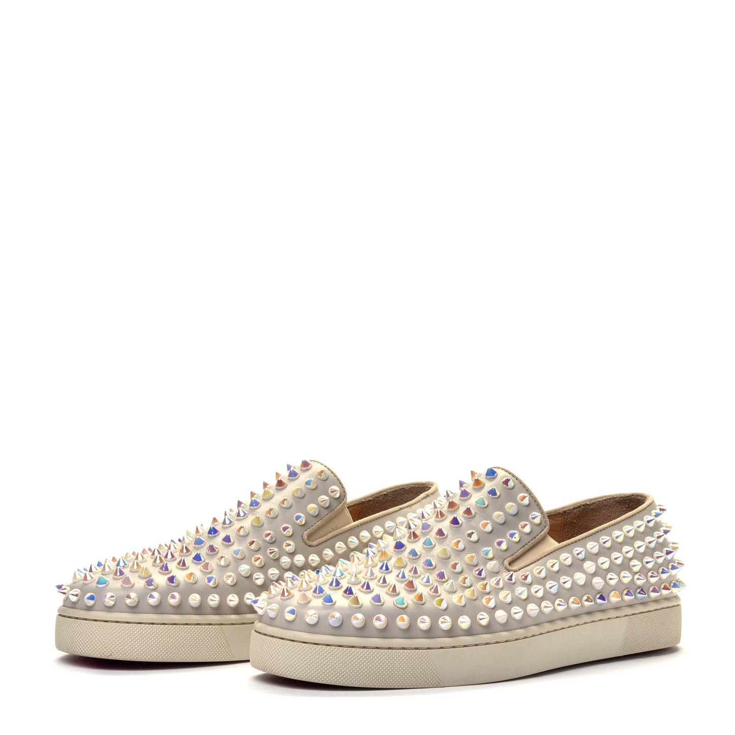 Calfskin Spikes Womens Roller Boat Flat 38.5 White Ivory