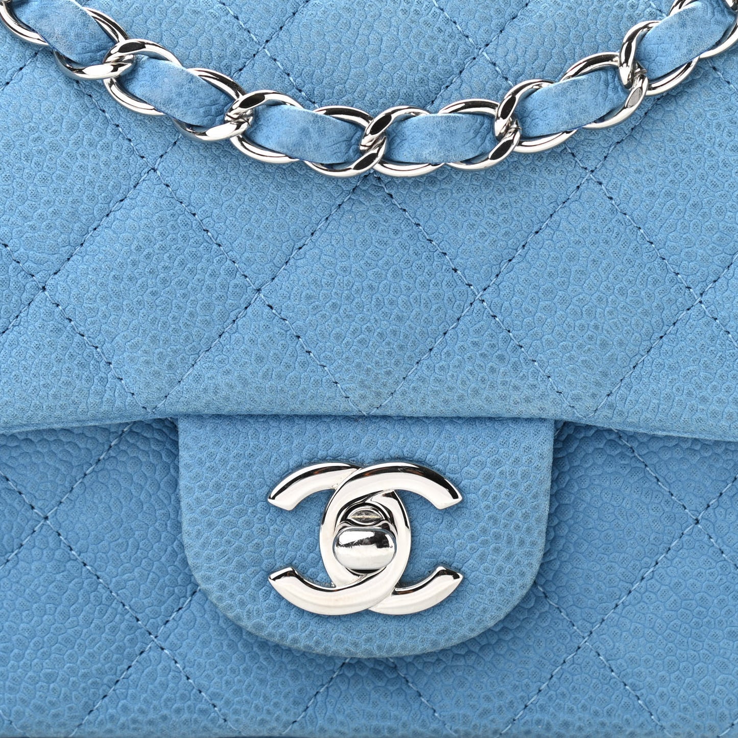 Iridescent Caviar Quilted Mini Rectangular Flap Light Blue