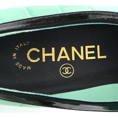 Chanel Crocodile Embossed Patent Calfskin Pumps 37 Green Black 8 of 9