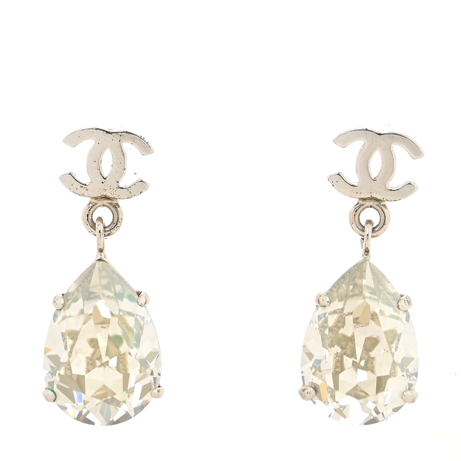 Chanel Crystal CC Tear Drop Earrings Silver 1 of 4