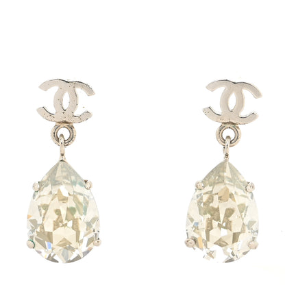 Chanel Crystal CC Tear Drop Earrings Silver 1 of 4