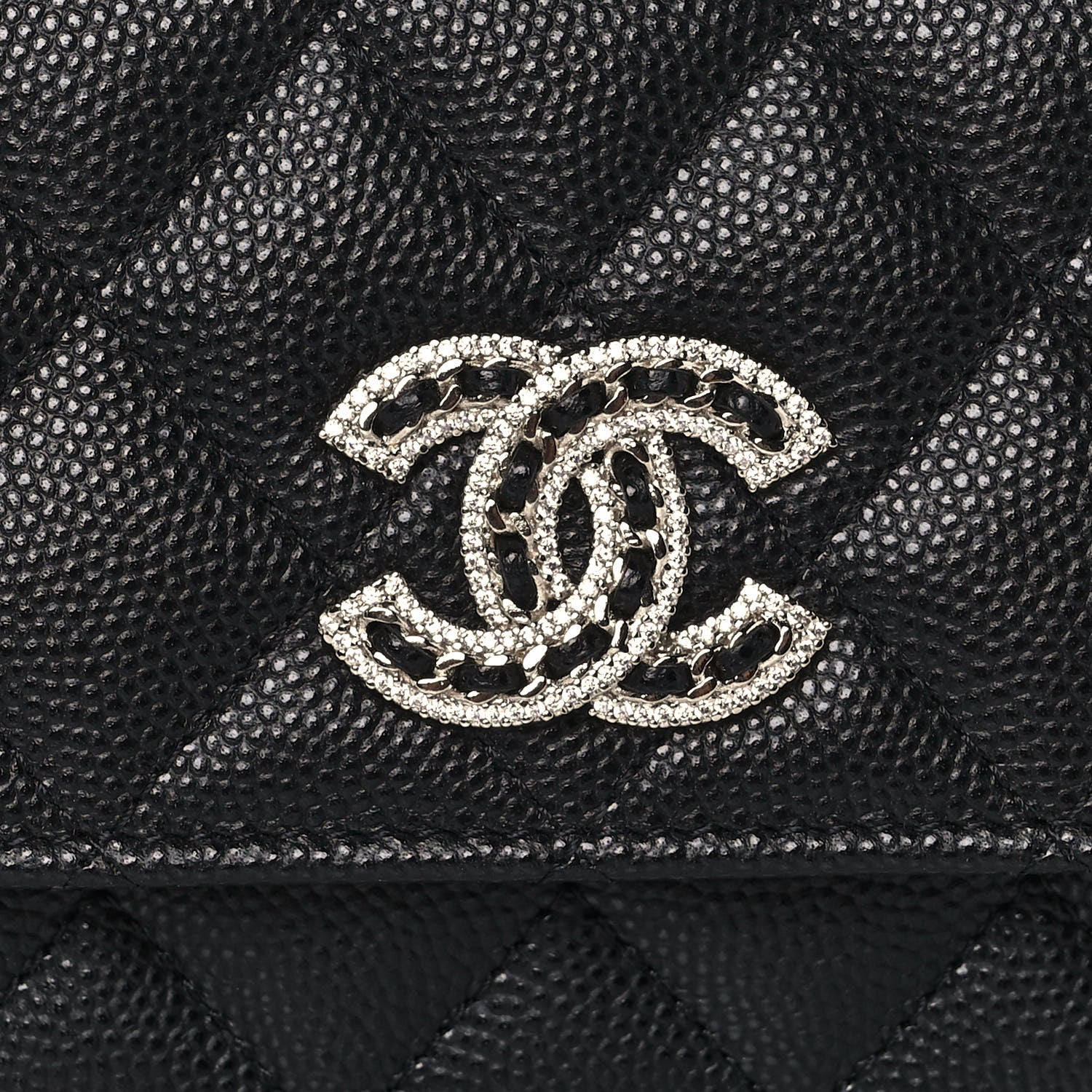 Chanel Caviar Quilted Crystal CC Large Gusset Flap Wallet Black 10 of 11