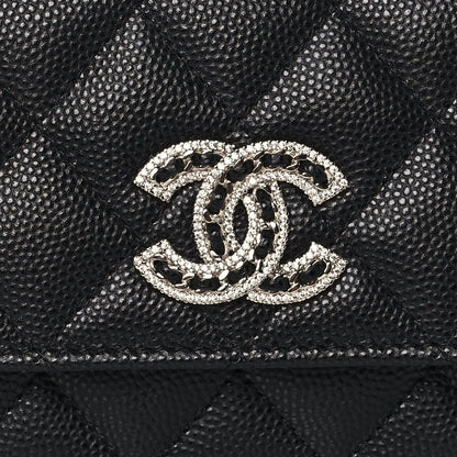 Chanel Caviar Quilted Crystal CC Large Gusset Flap Wallet Black 10 of 11