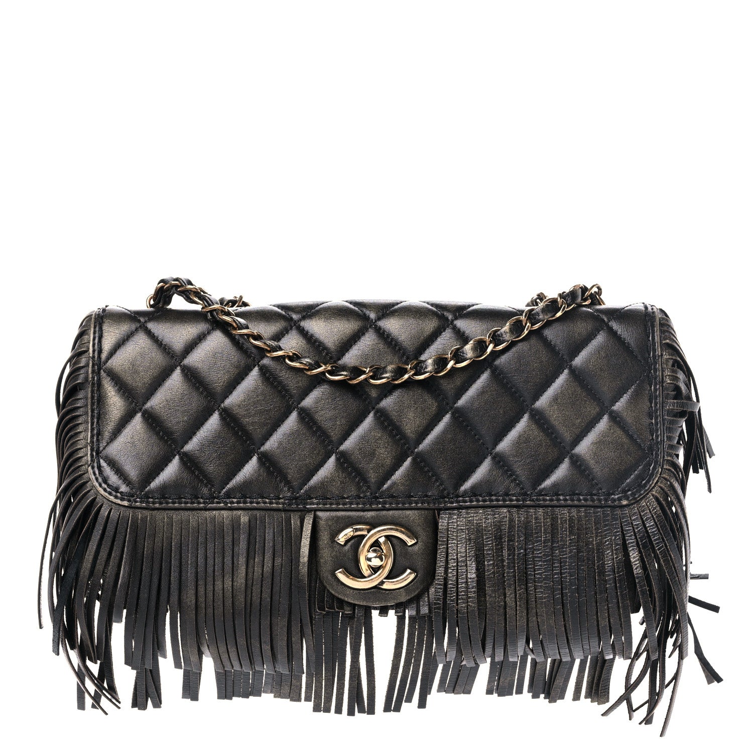 Chanel Metallic Calfskin Quilted Large Into The Fringe Flap Black 1 of 11