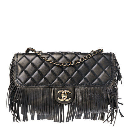 Chanel Metallic Calfskin Quilted Large Into The Fringe Flap Black 1 of 11