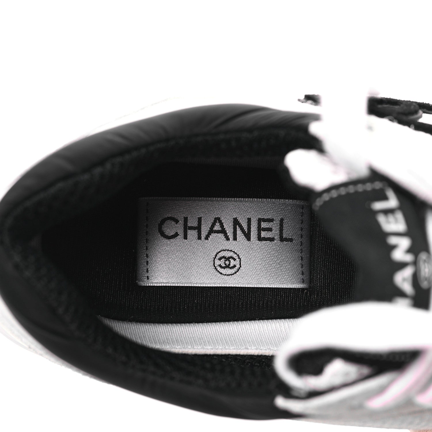 Chanel Mesh Suede Calfskin Grained Calfskin Womens CC Sneakers 37 White Black 7 of 10