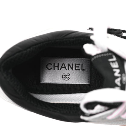 Chanel Mesh Suede Calfskin Grained Calfskin Womens CC Sneakers 37 White Black 7 of 10