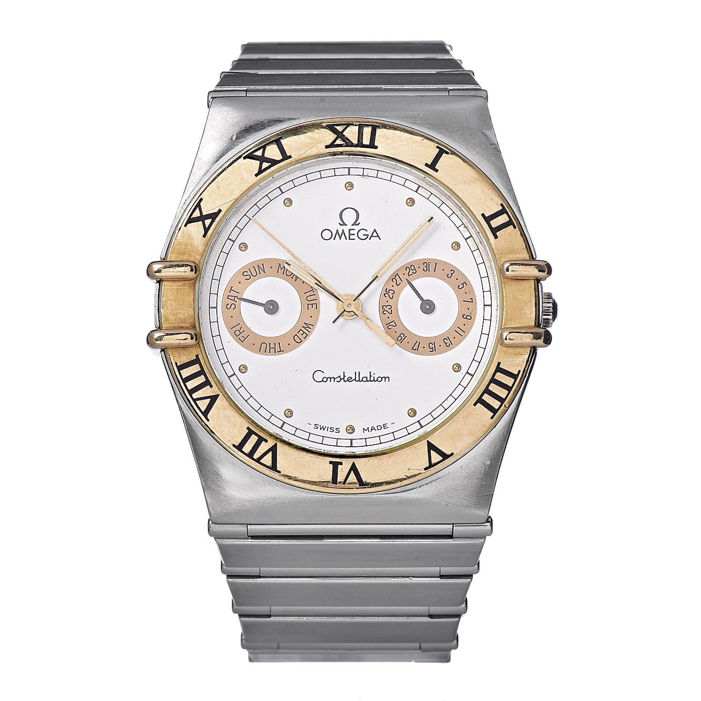 Stainless Steel 18K Yellow Gold 33mm Constellation Day-Date Quartz Watch White 396.1070