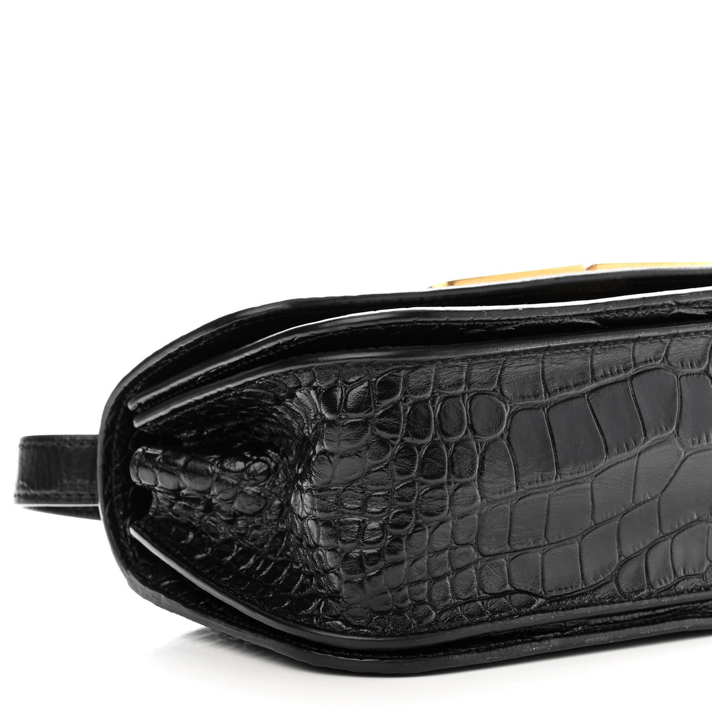 Extra Supple Calfskin Crocodile Embossed Small Gossip Bag Black
