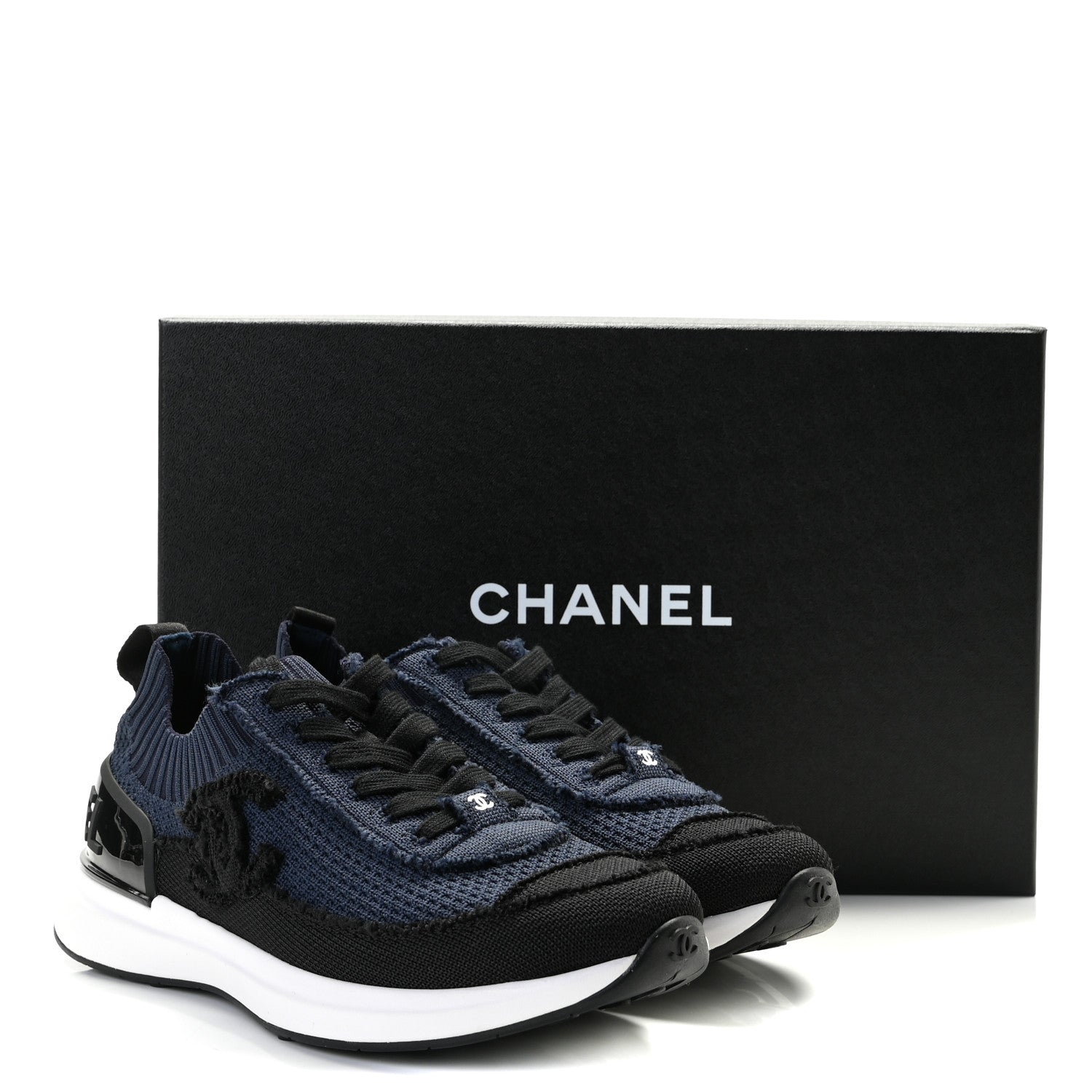 Chanel Fabric Logo Sneakers 37 Navy Black 9 of 9