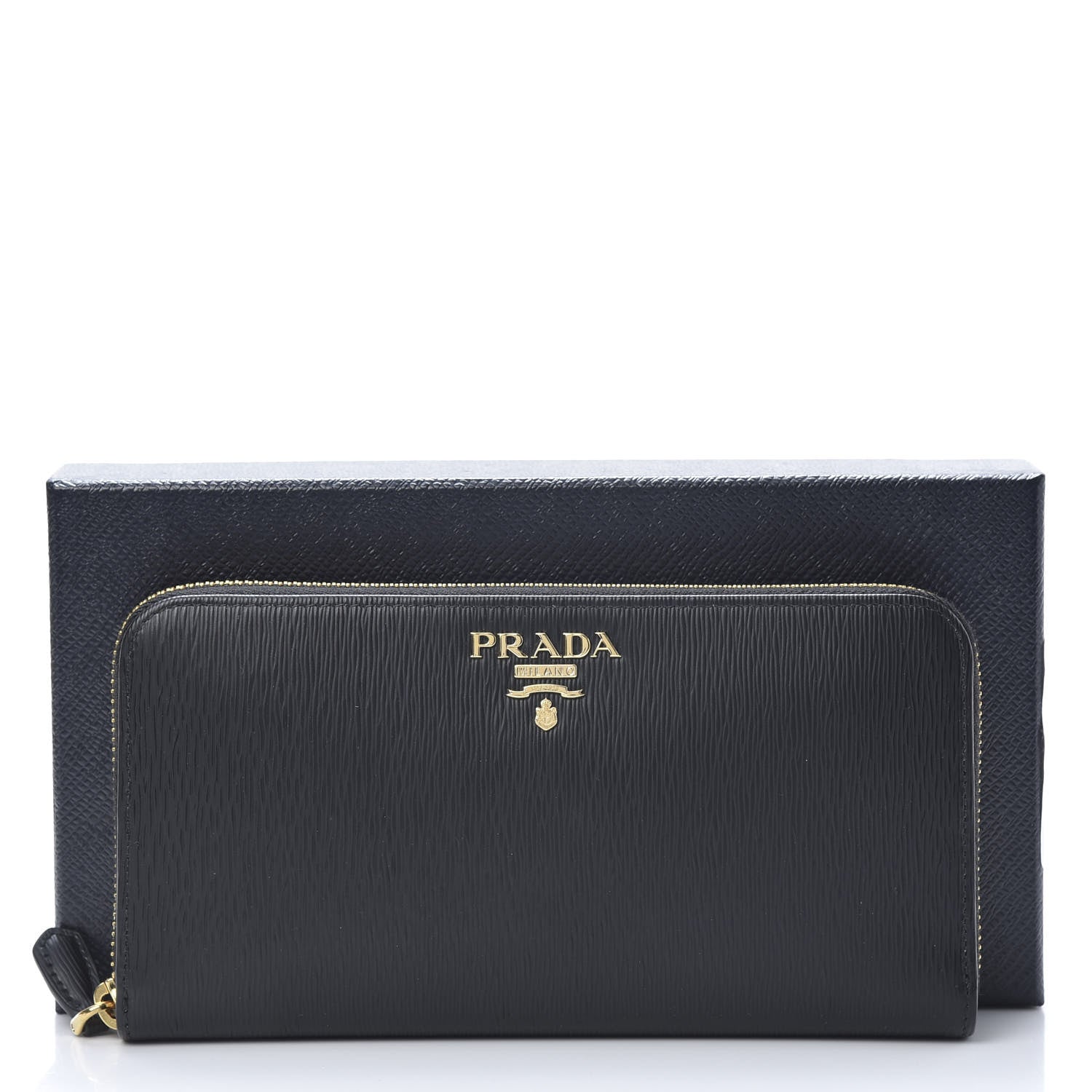 Prada Vitello Move Bi-Color Zip Around Wallet Black Lacca 8 of 8
