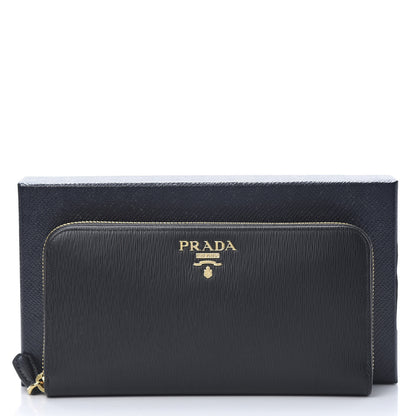 Prada Vitello Move Bi-Color Zip Around Wallet Black Lacca 8 of 8