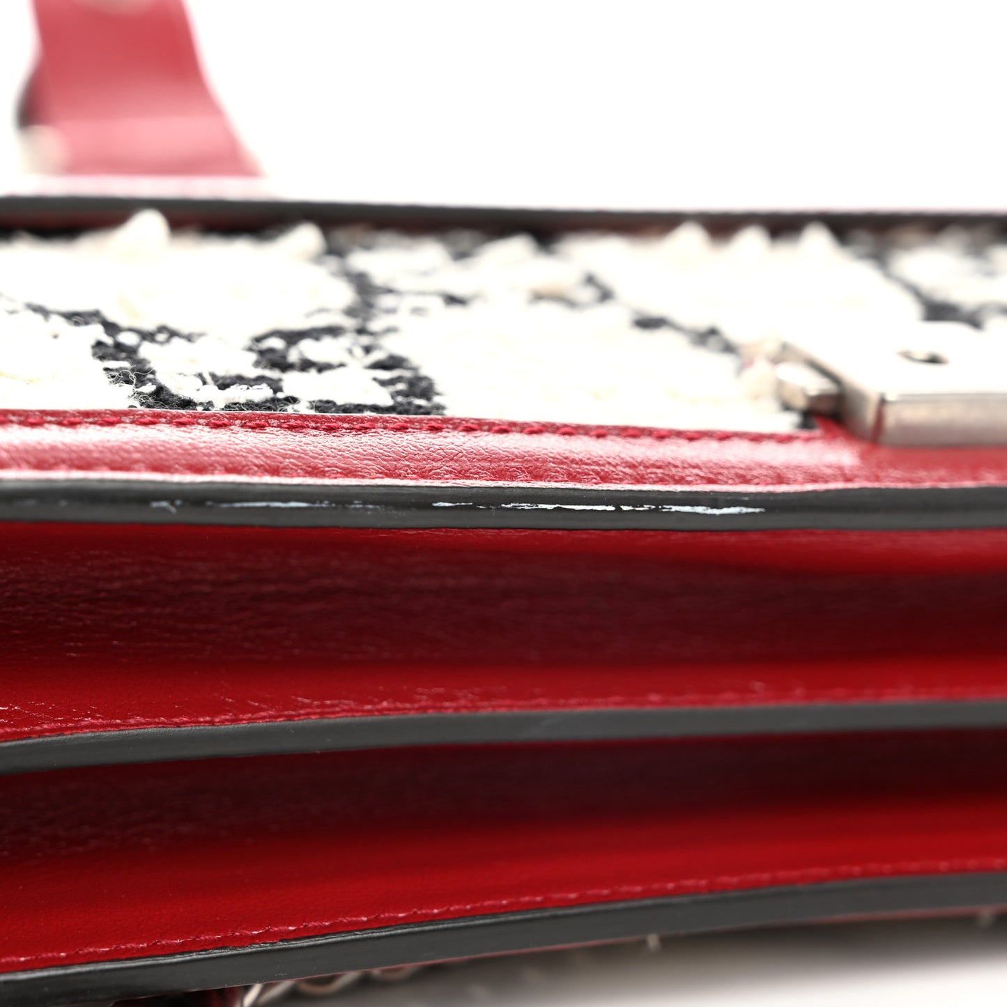 Tweed GG Monogram Small Dionysus Shoulder Bag White Black Romantic Cherry