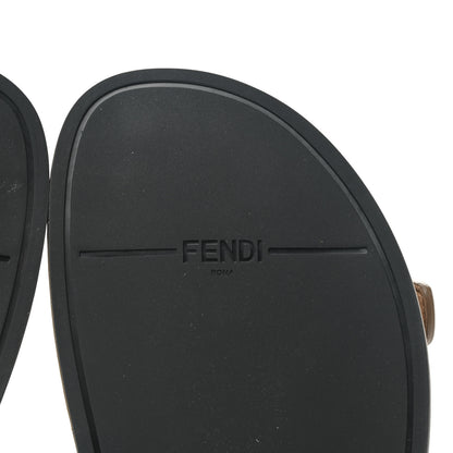 Fendi Fabric Jacquard Nappa FF Womens Fendi Feel Buckled Slide Sandals 36 Tobacco Black Miele Scuro 7 of 9